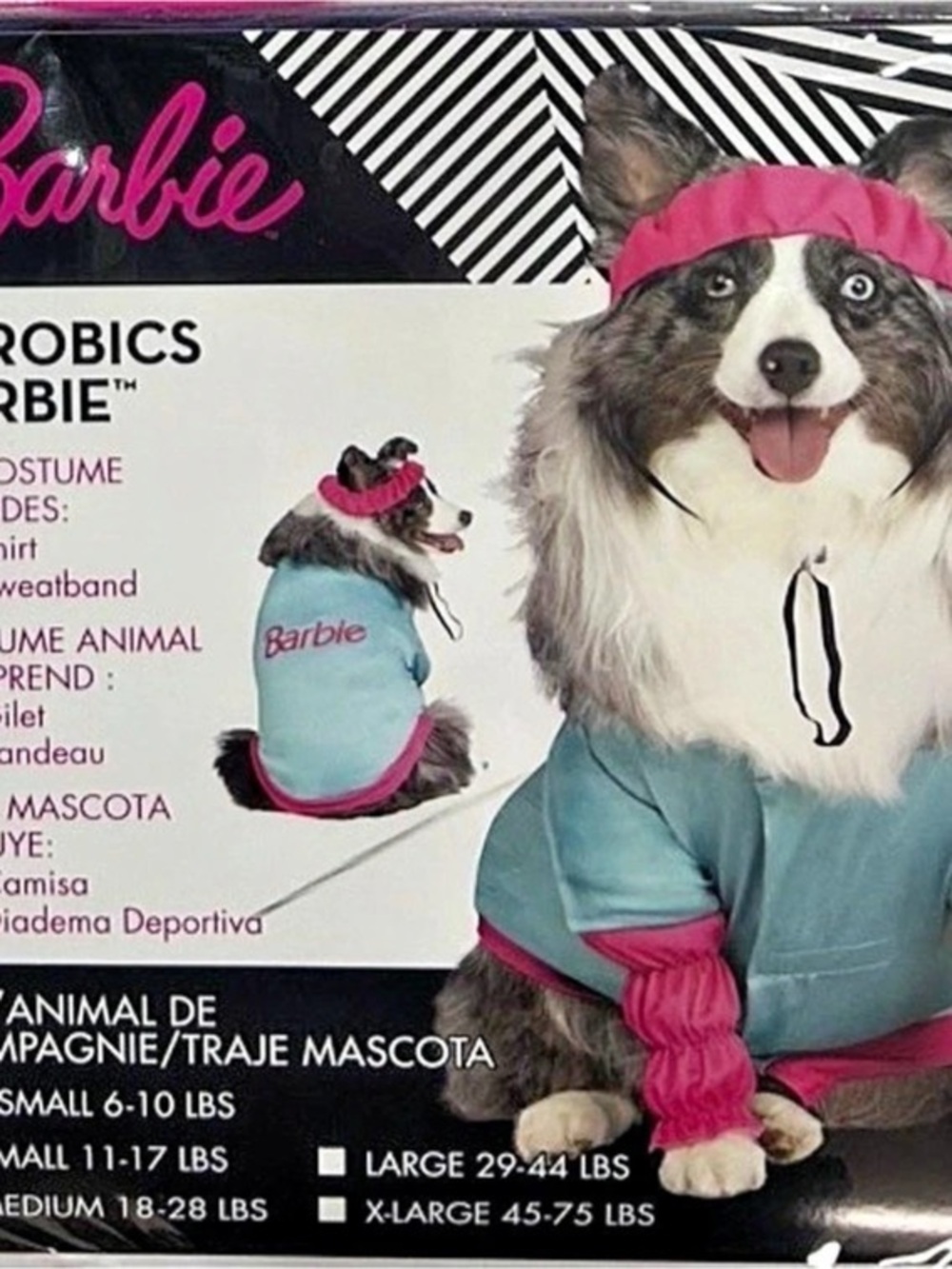 Barbie Aerobics Barbie Pet Costume Blue & Pink Medium